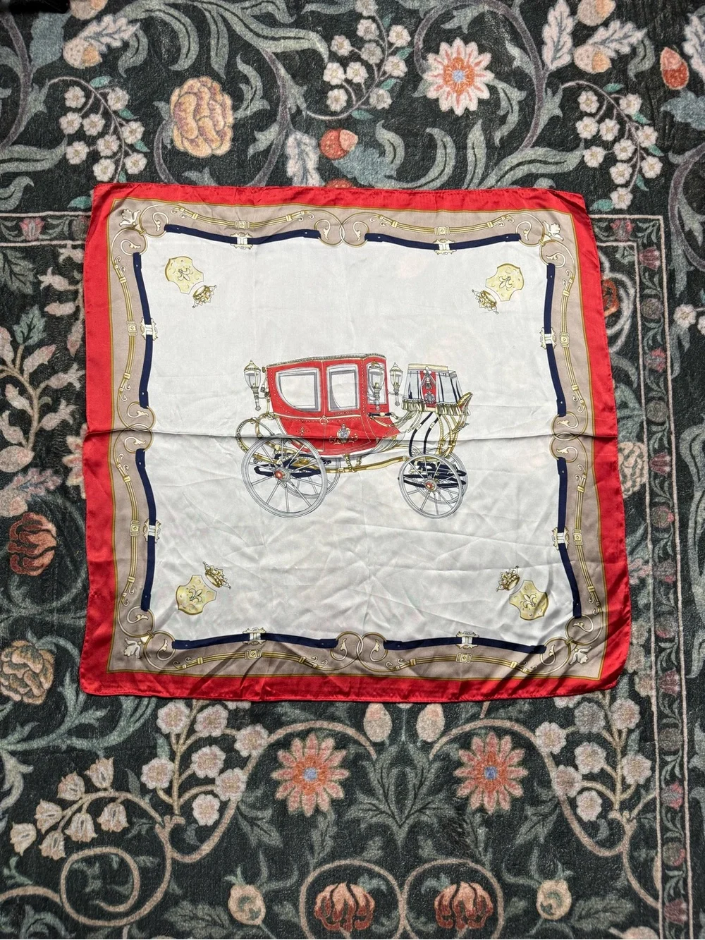 Classic Red & White Carriage Print Silk Scarf
